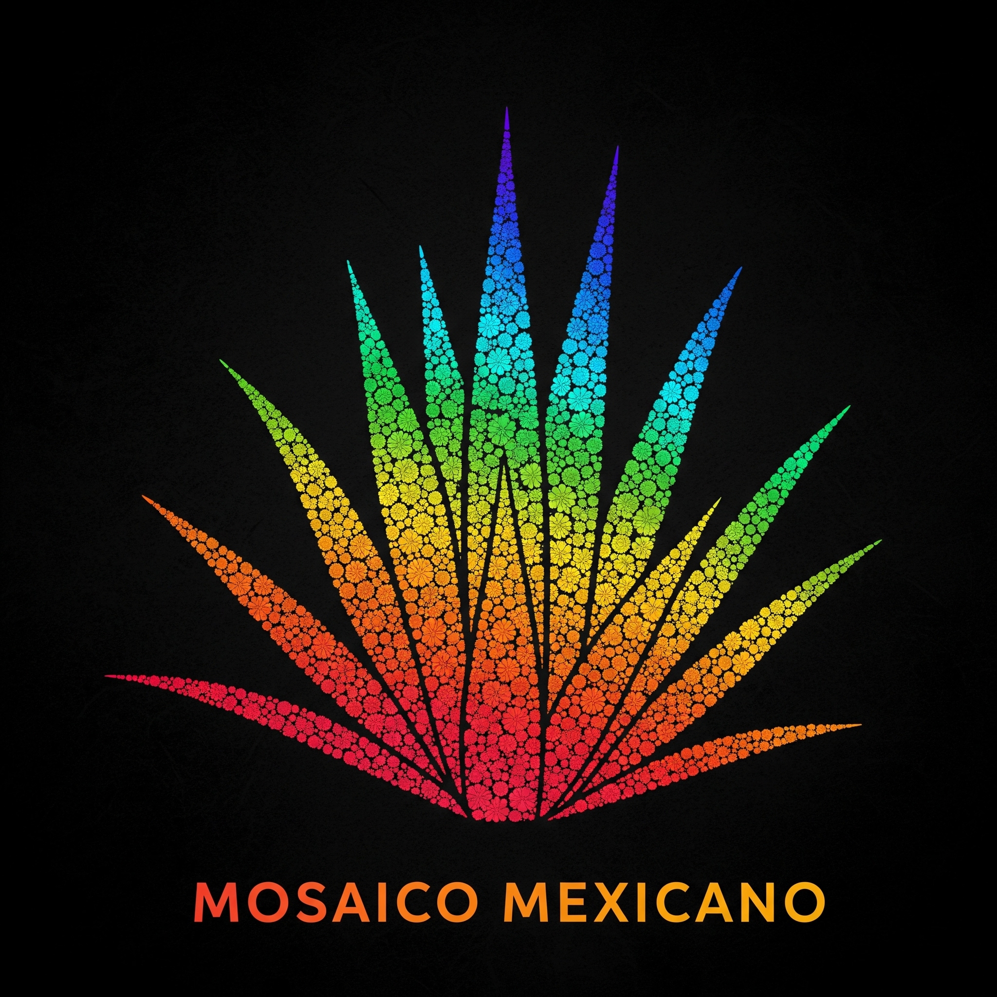 A colorful mosaic of a maguey plant with the text 'Mosaico Mexicano'